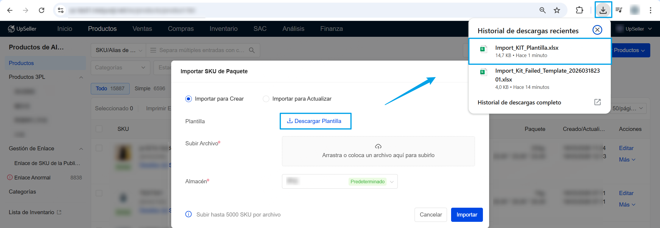  descarga la plantilla de importación, rellena la plantilla