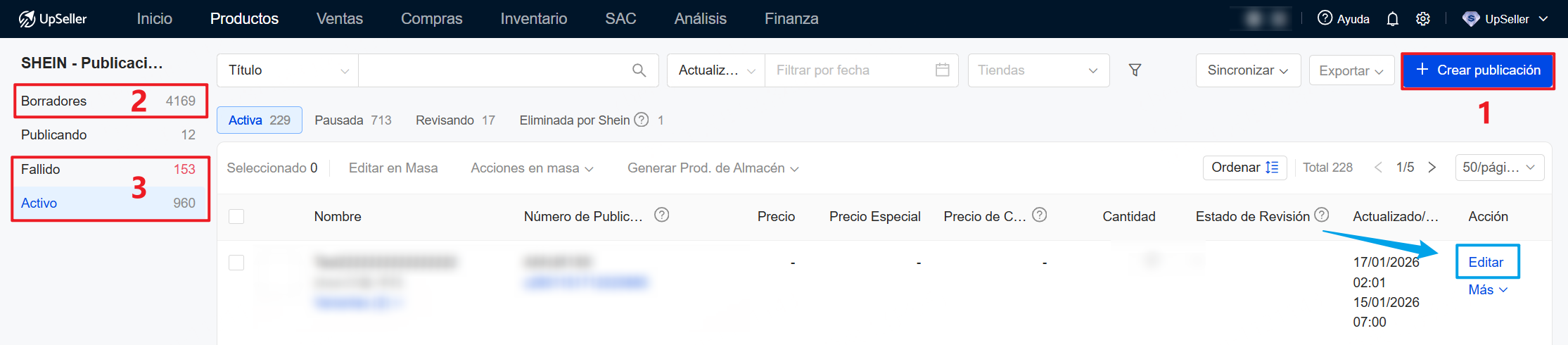 Entradas: Crear Publicación / Borradores / Página de Fallido y Activo