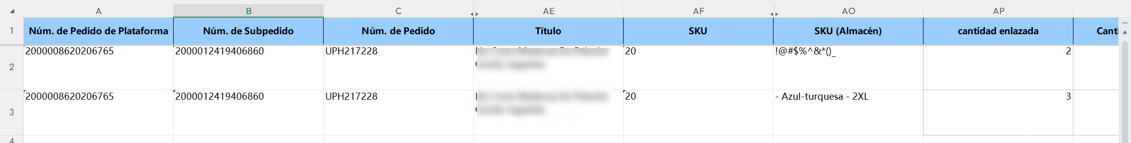 Cómo se muestran los números de subpedido de Mercado Libre al exportarlos?