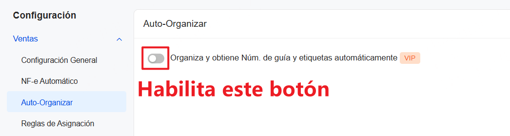 Paso 1: Haz clic en el botón para habilitar la Auto-Organización y la página se redirigirá automáticamente a sus configuraciones