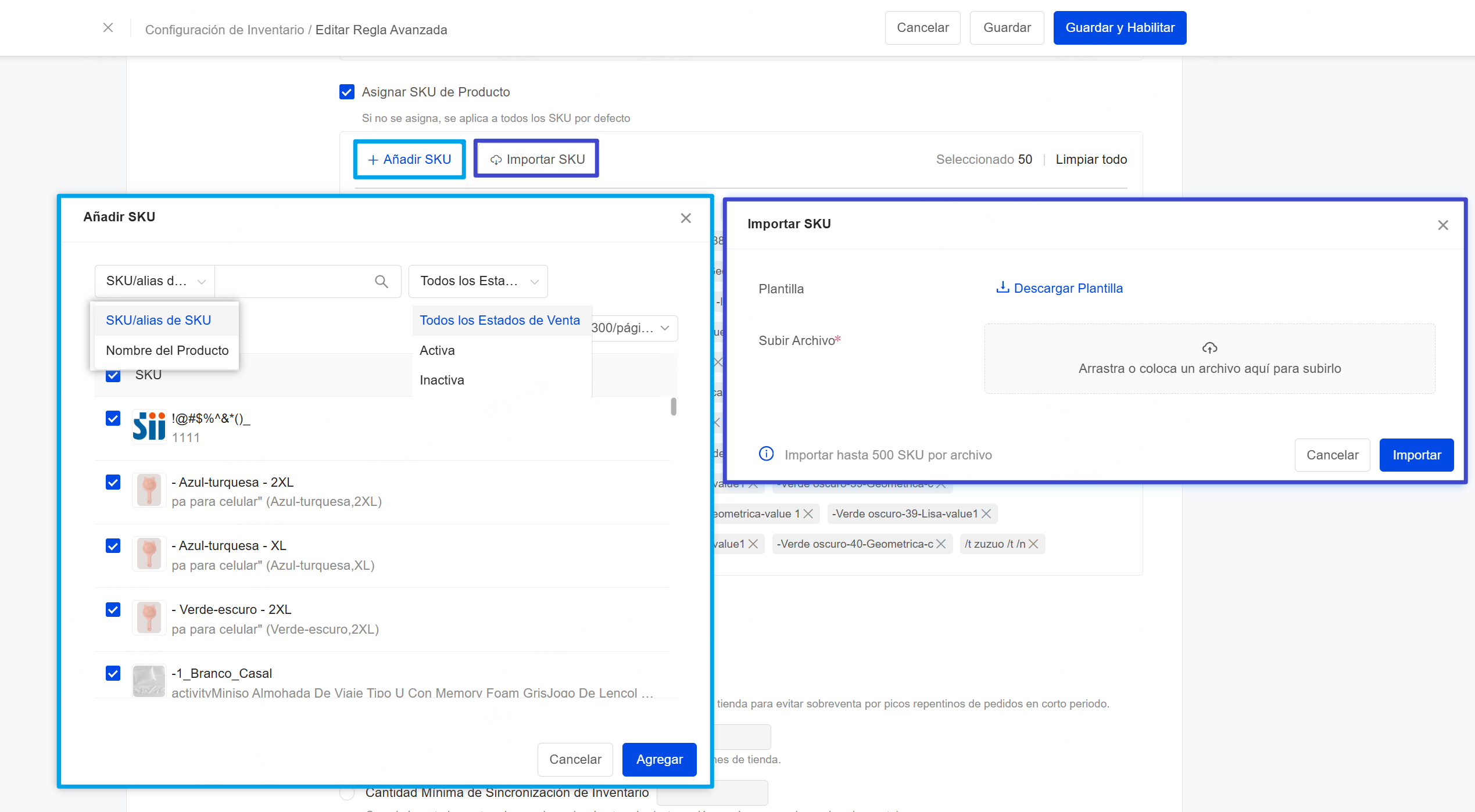 Métodos para agregar sku