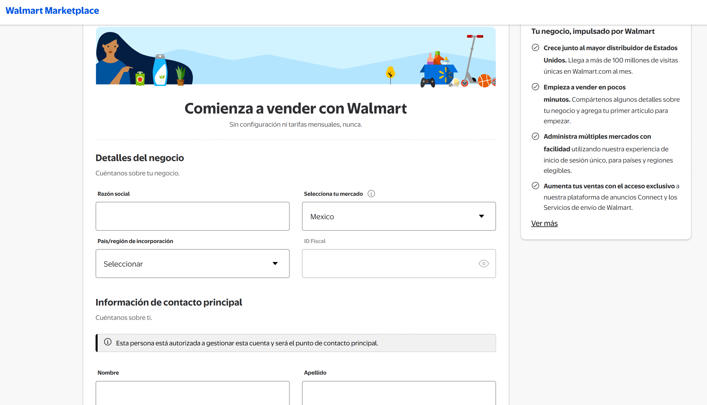 registrarte en el portal oficial de Walmart Marketplace