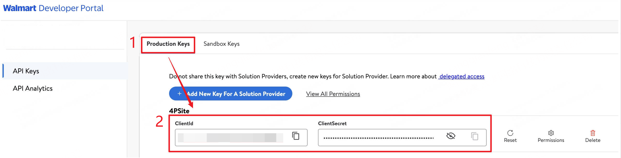 copia el ClientID y ClientSecret de Walmart