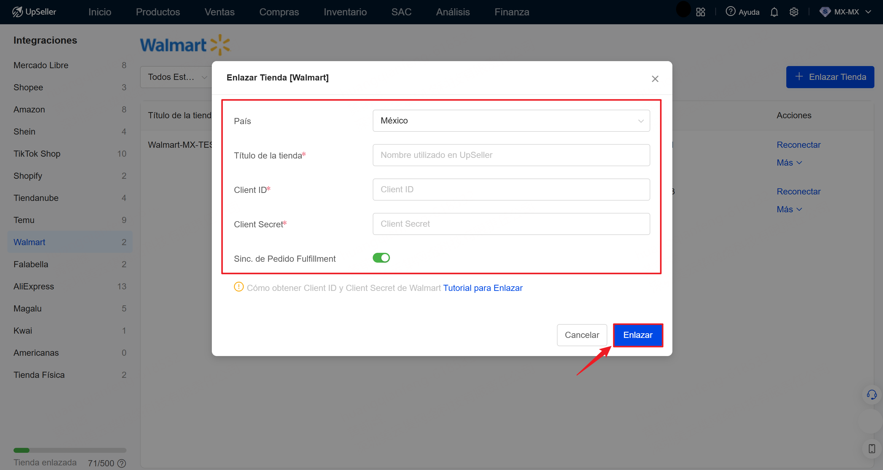 Configura tu tienda walmart en UpSeller