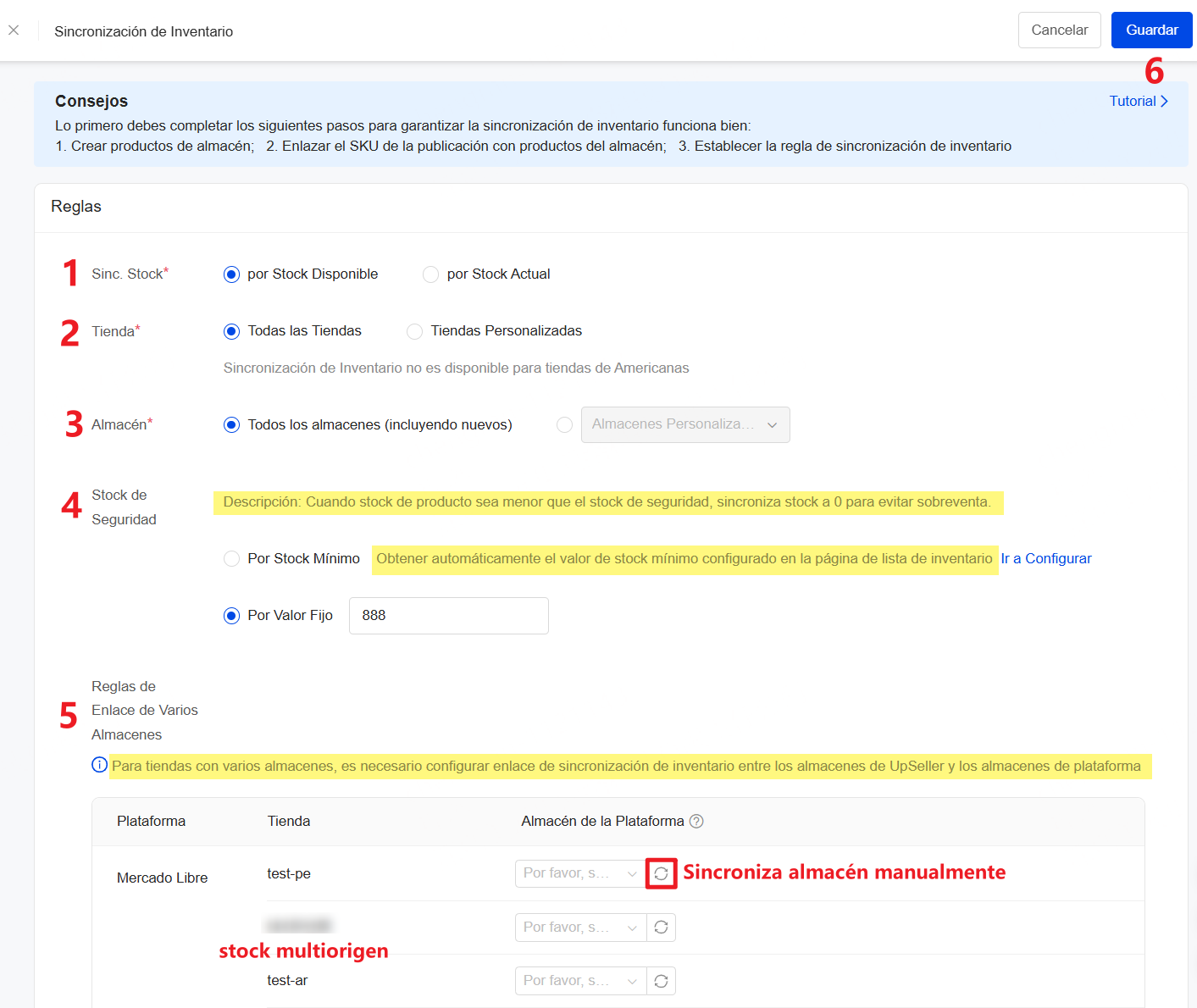 Establece reglas para habilitar la sincronización de inventario