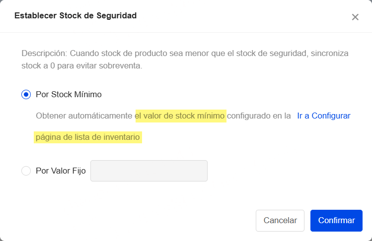 Establecer Stock de Seguridad
