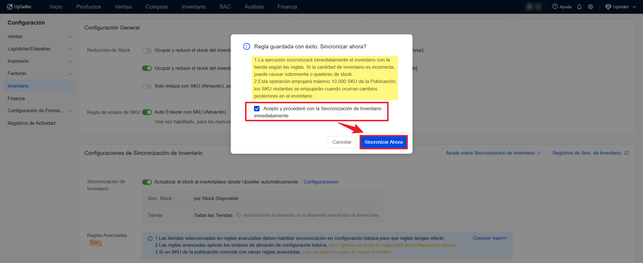 Acepta y sincroniza ahora