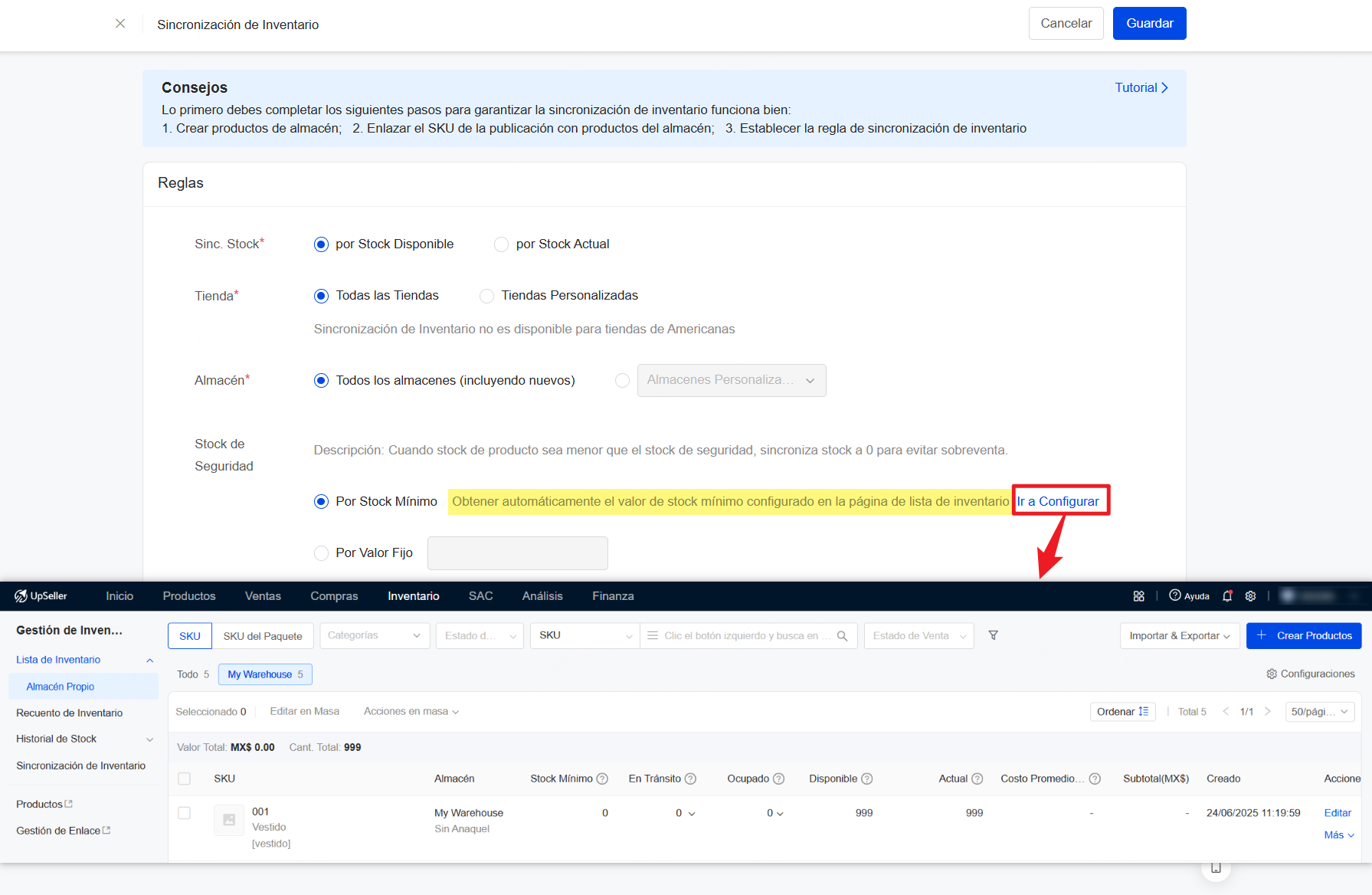Admite configurar el stock de seguridad con un valor fijo para todas las tiendas, así como establecer diferentes valores de stock de seguridad según el stock mínimo de cada SKU de producto.