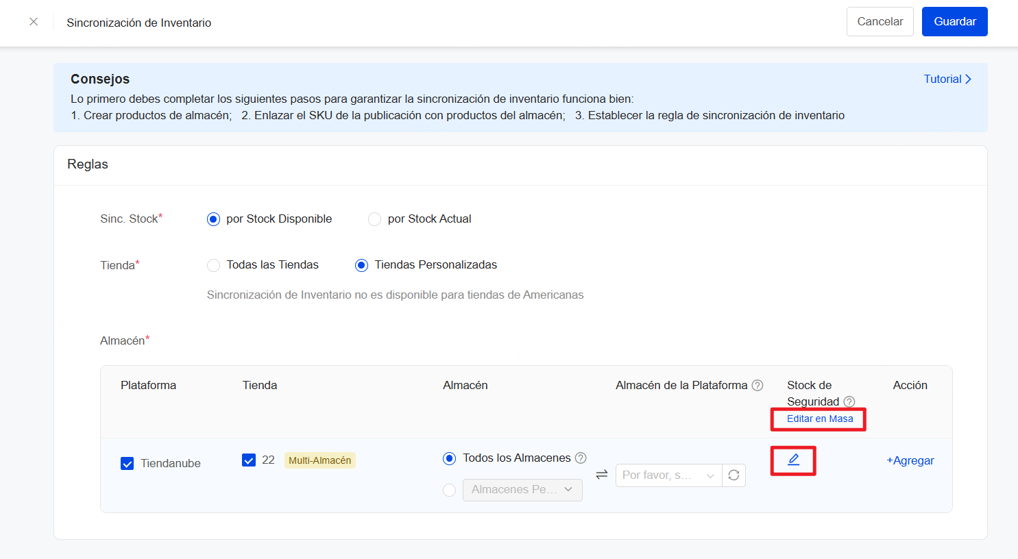 También permite ingresar de manera masiva si quieres aplicarlo para tiendas personalizadas. Guarda la configuración y listo