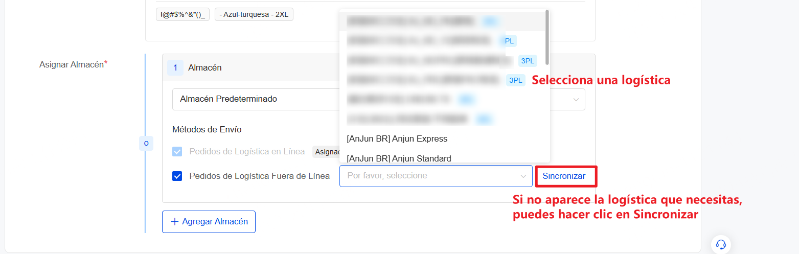 Asignar el Método de Envío, marcar Pedidos de Logística Fuera de Línea y seleccionar una logística asignada