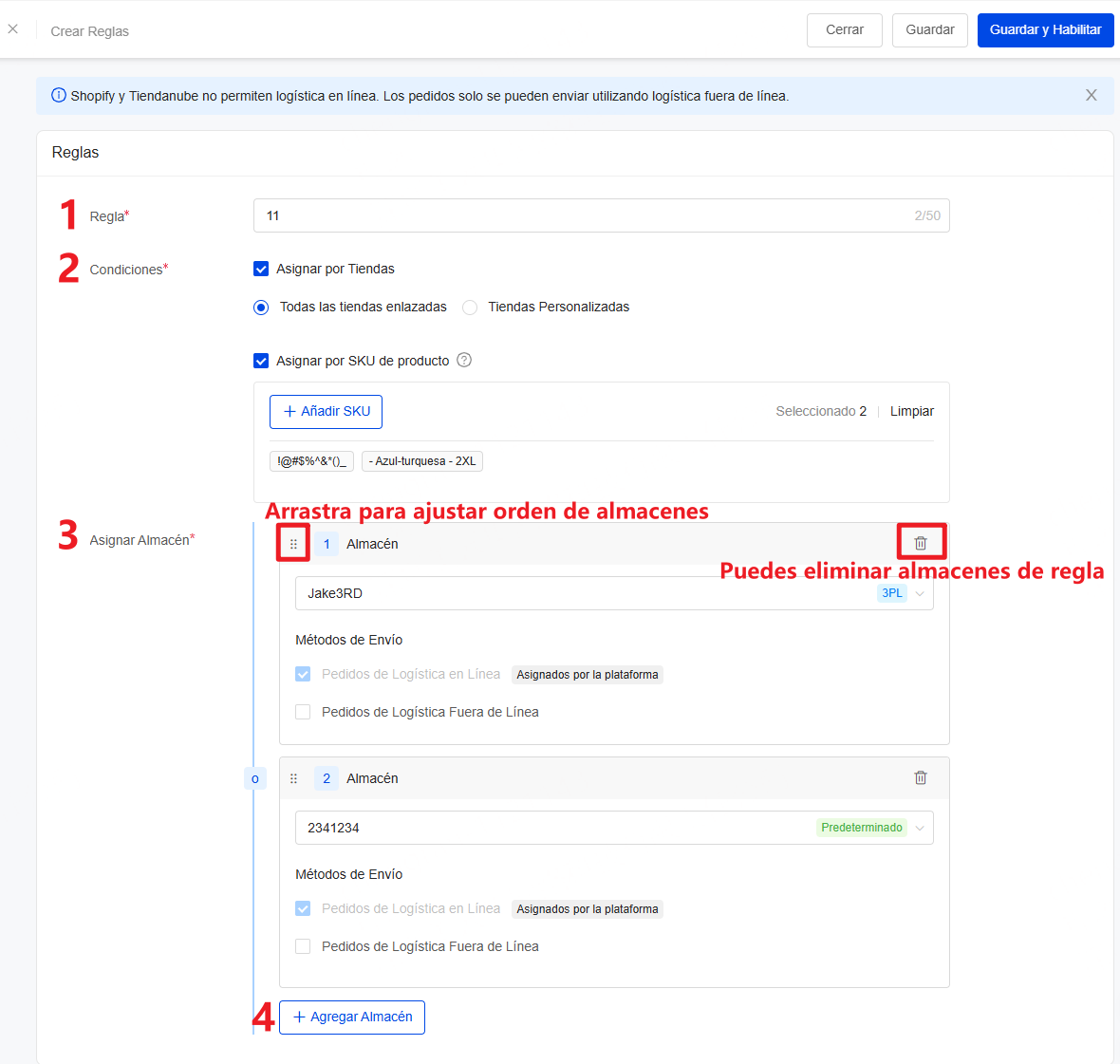 Sigue en siguientes pasos para empezar Reglas de Asignación de Almacén