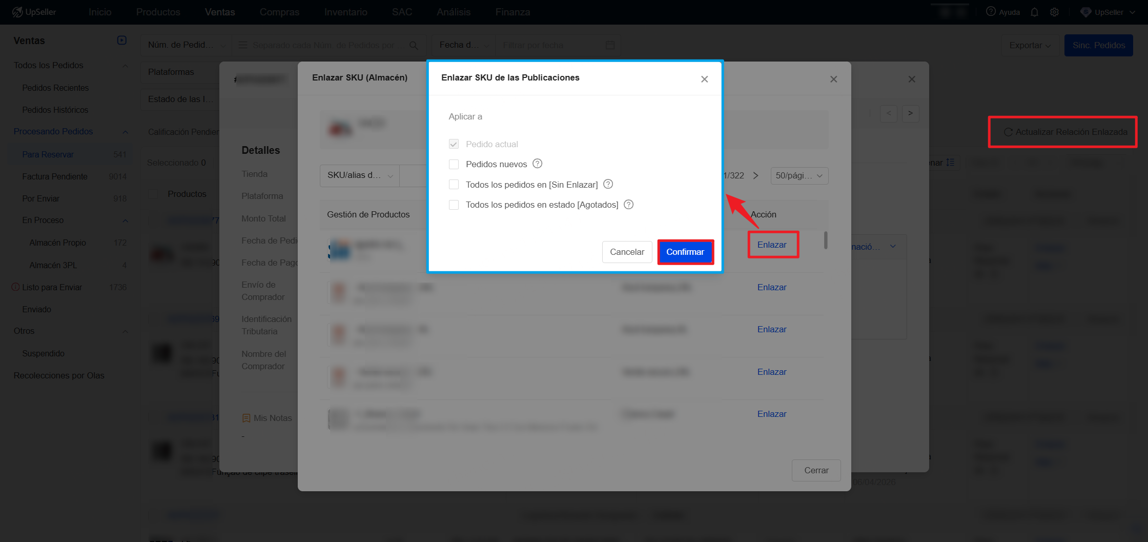 Selecciona el producto que quieres enlazar. 