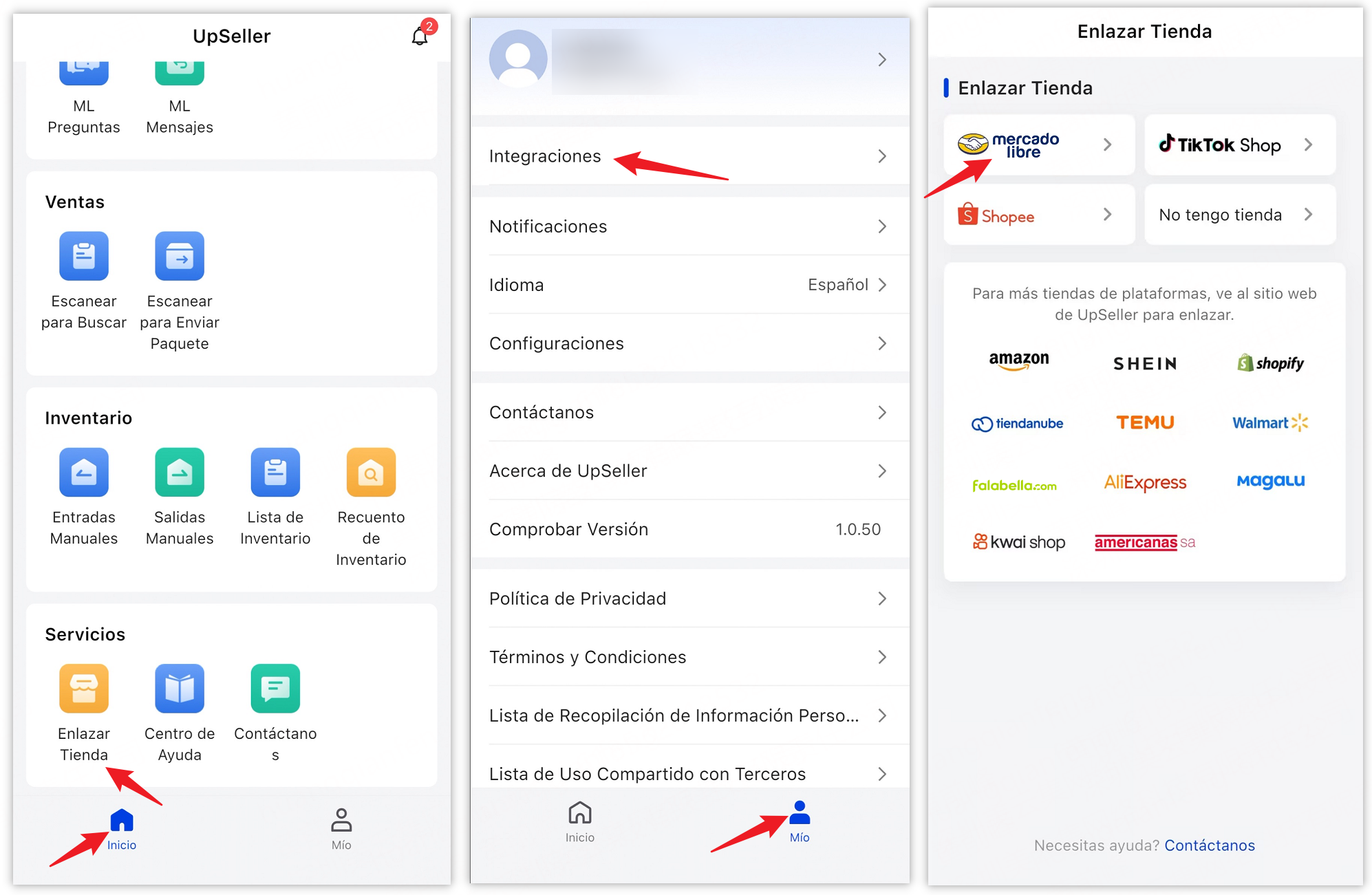 Entrada para conectar cuenta de Mercado Libre a UpSeller