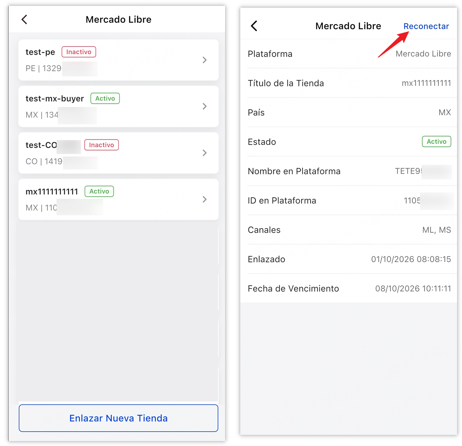 Permite reconectar las tiendas en estado Inactivo