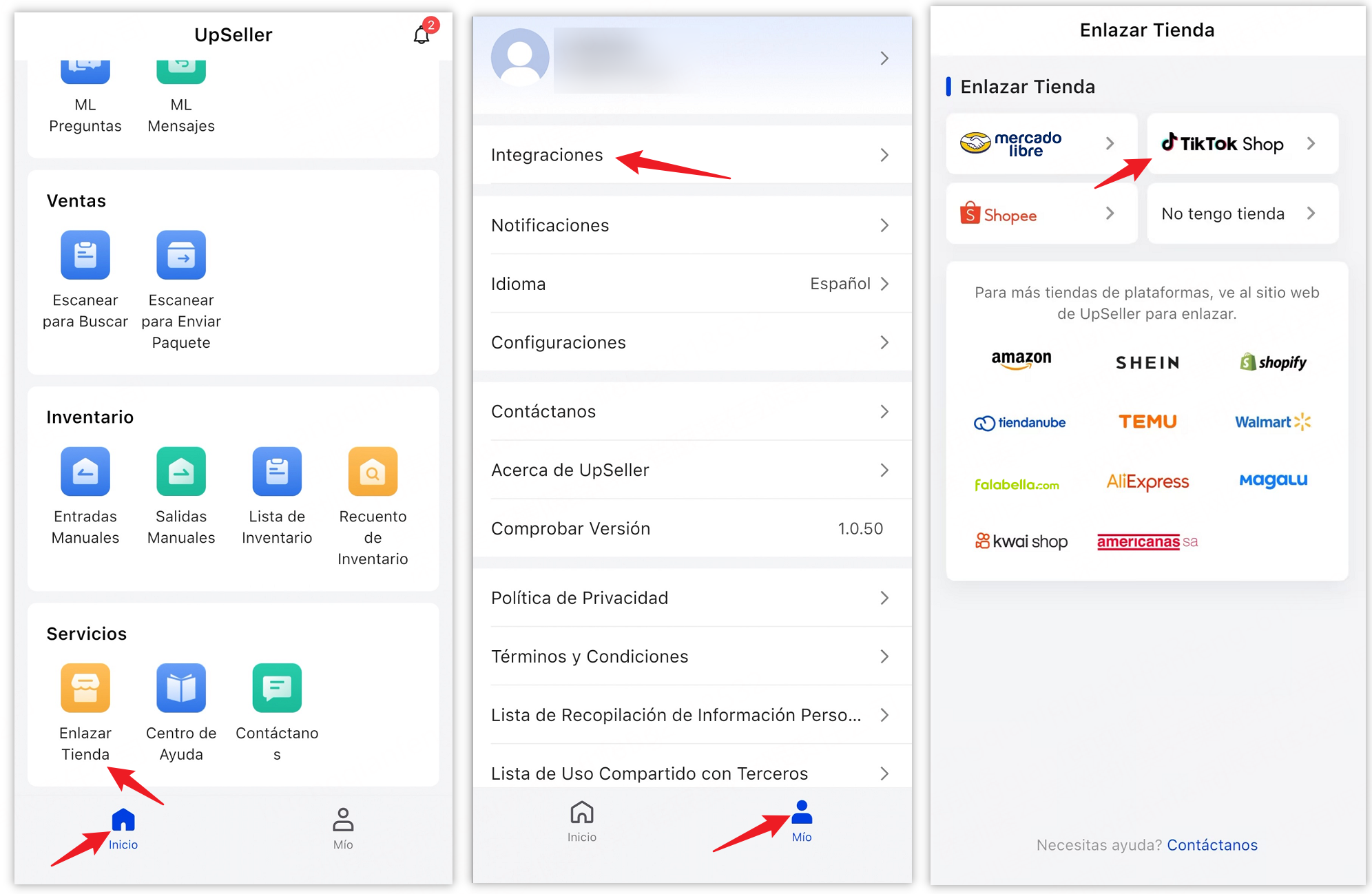 Entrada para conectar cuenta de TikTok Shop a UpSeller