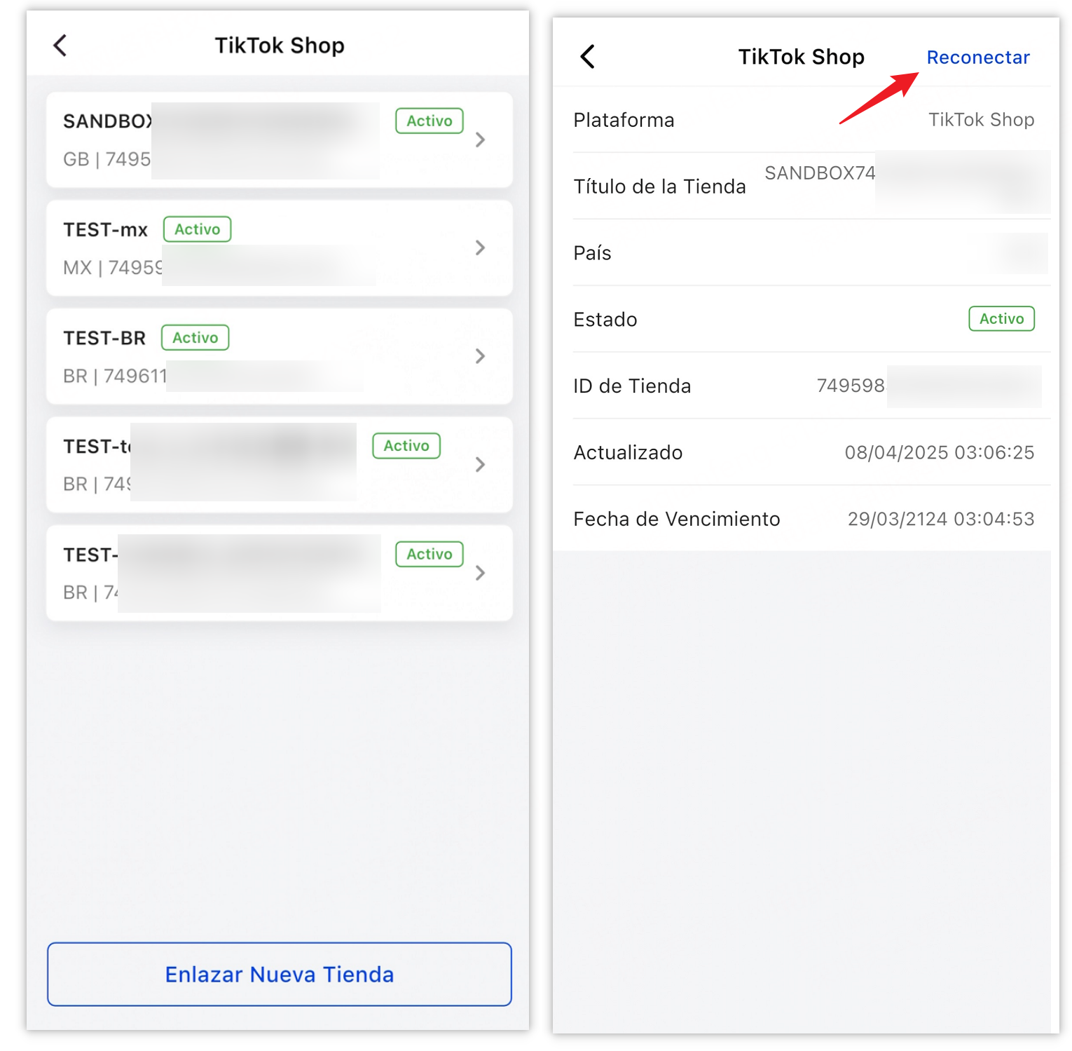 Permite reconectar las tiendas en estado Inactivo