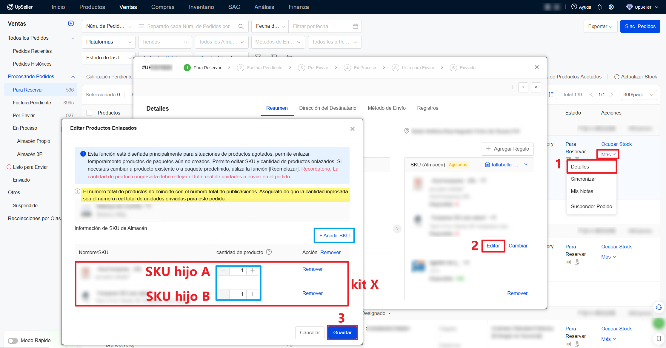 Haz clic en Editar >> Editar Productos Enlazados y haz clic en Guardar