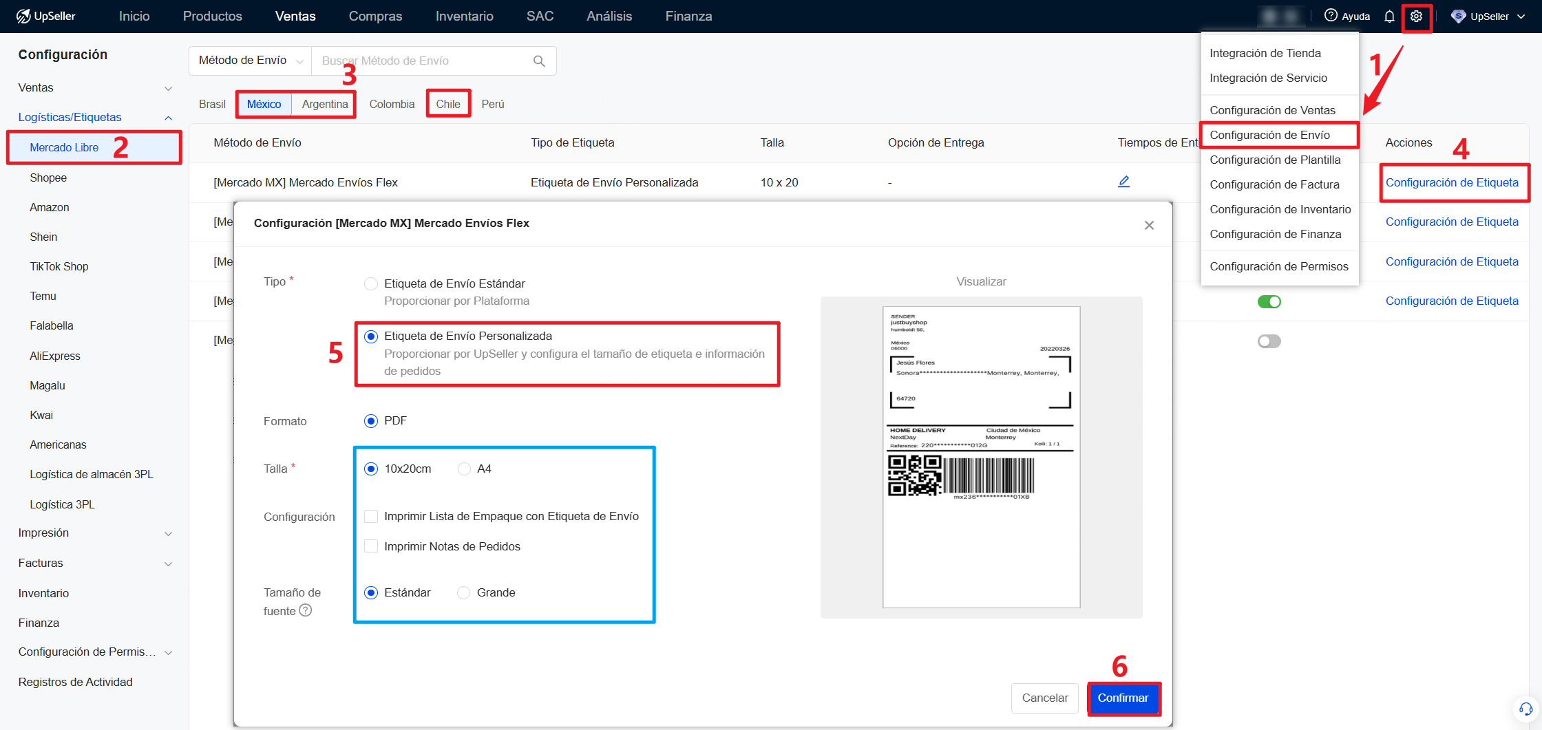 Cambia el formato de etiqueta ZPL a un formato de Etiqueta de Envío Personalizada y luego imprime