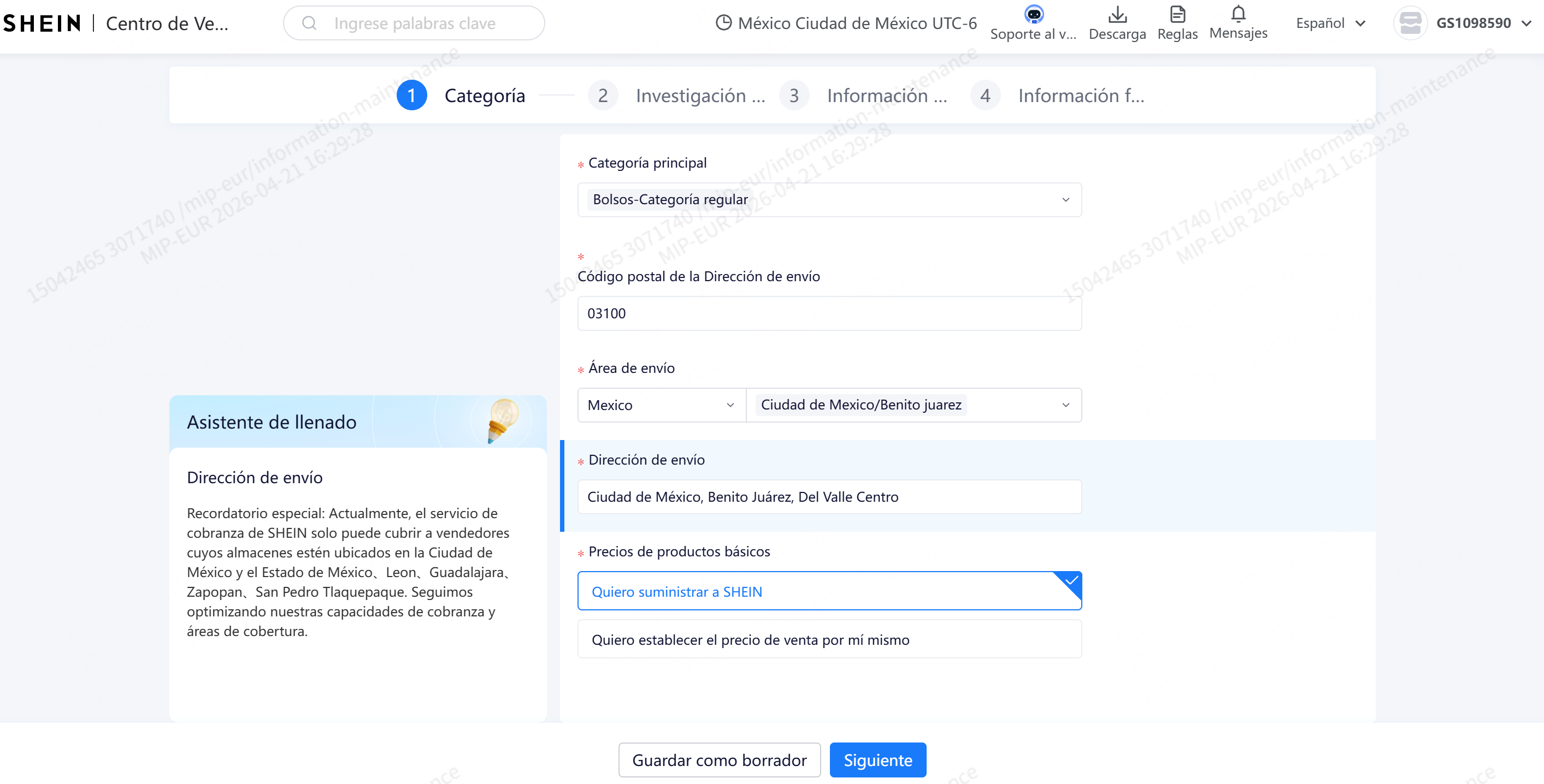 crear tu cuenta para registrar como vendedor de Shein 2026