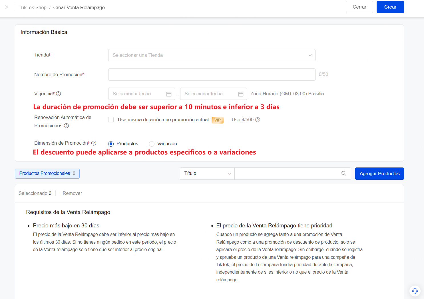 Completa Información Básica de Venta Relámpago