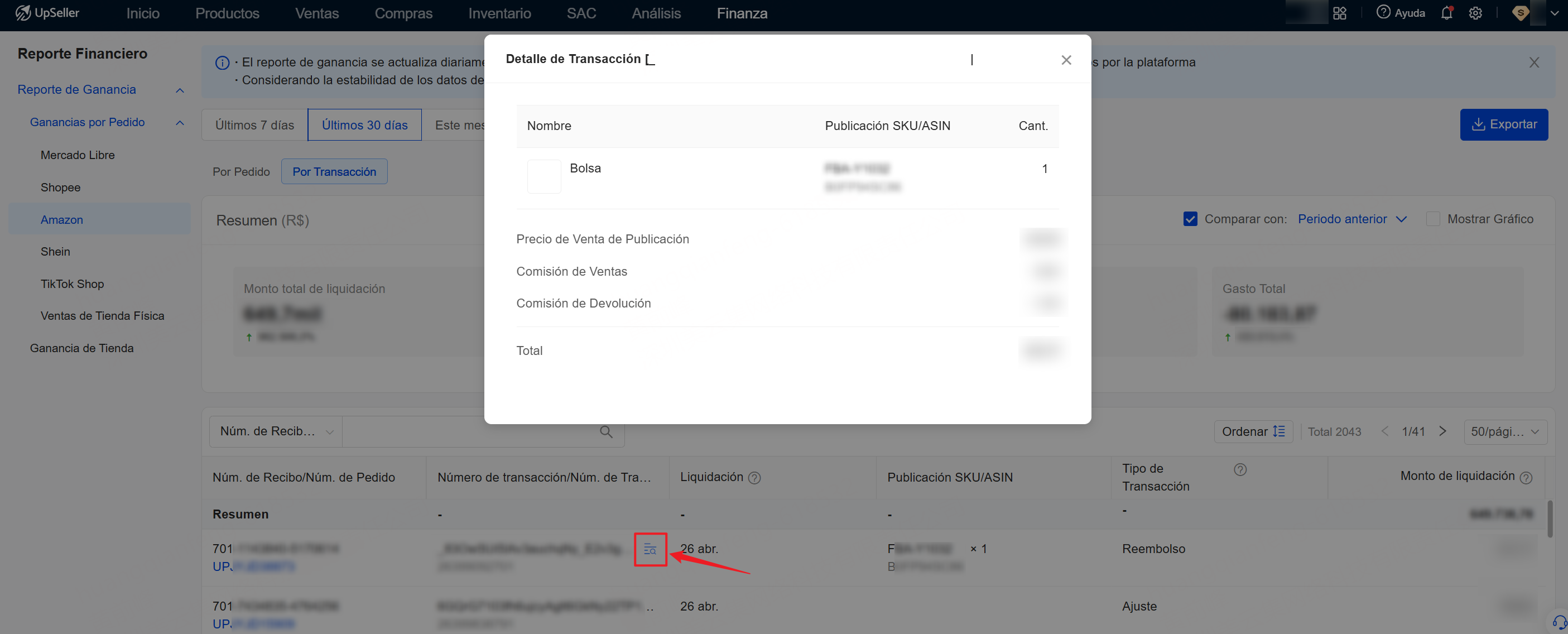 revisar detalle de transacción de amazon mexico