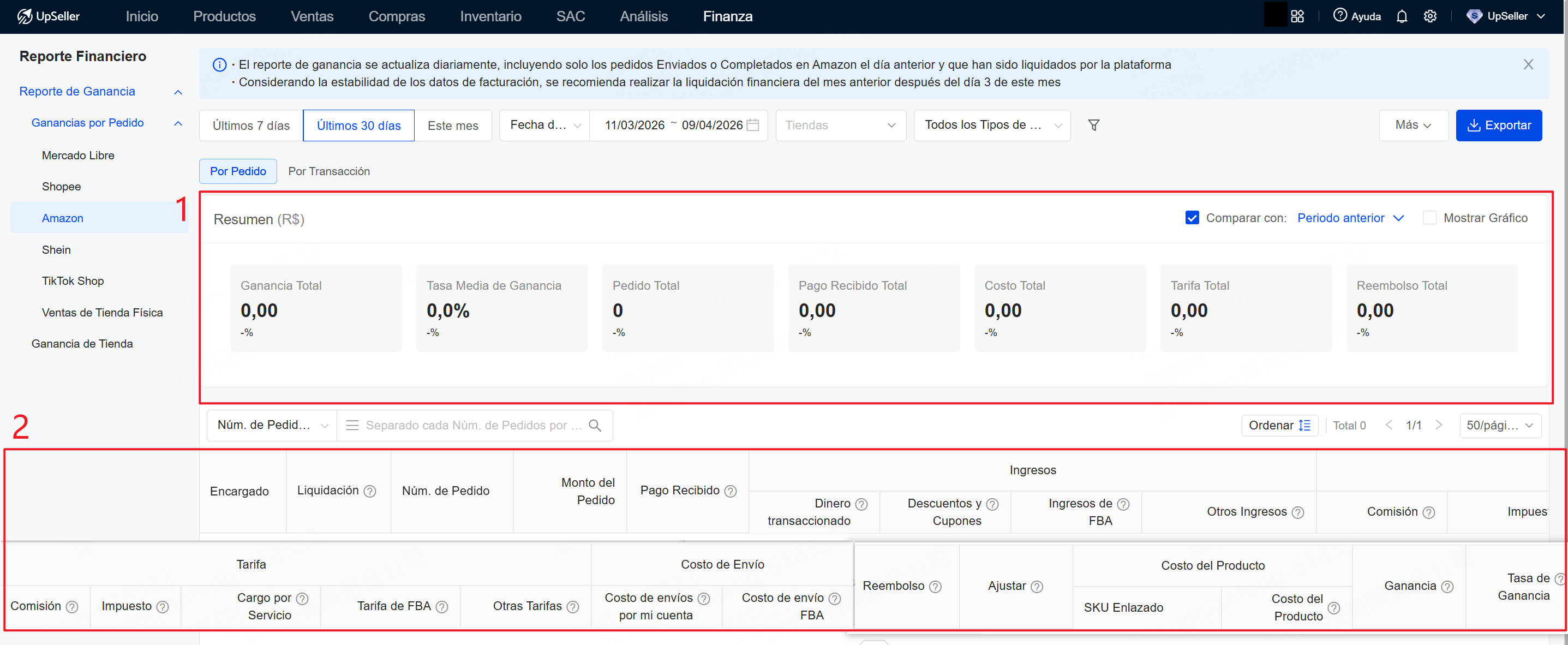 Cálculo automático basado en datos reales con reporte de ganancia por pedido de amazon