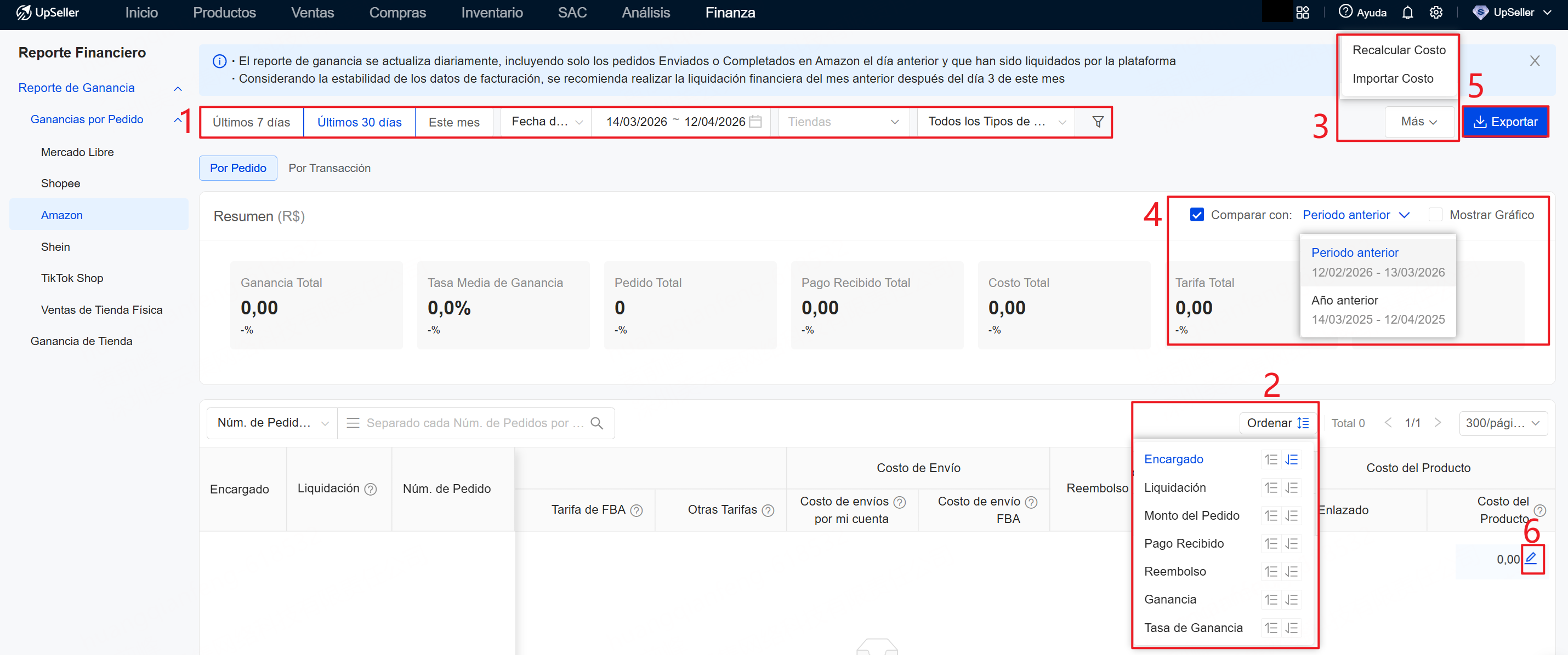 análisis más avanzado con reporte de ganancia por pedido de amazon