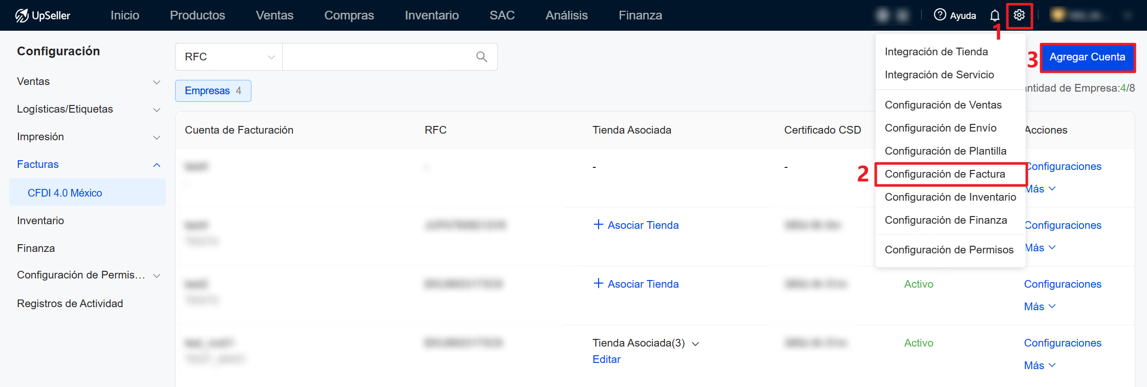 Haz clic en Agregar Cuenta para crear una nueva cuenta de facturación