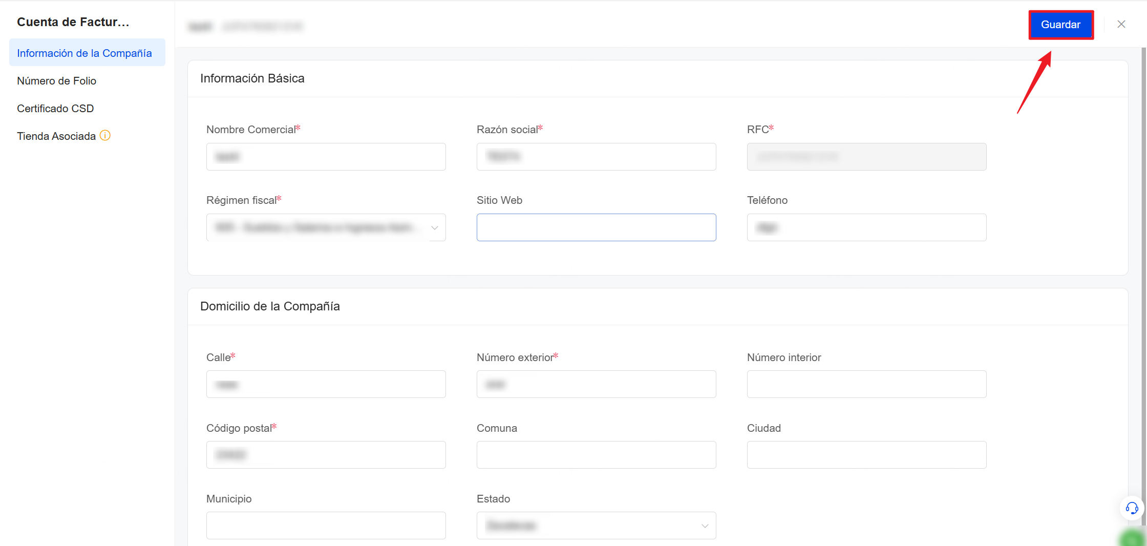 Completa la información adicional de empresa