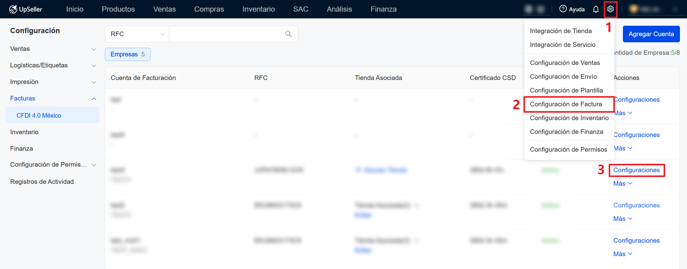 Entrada de Asociación de la cuenta de facturación de México con una tienda