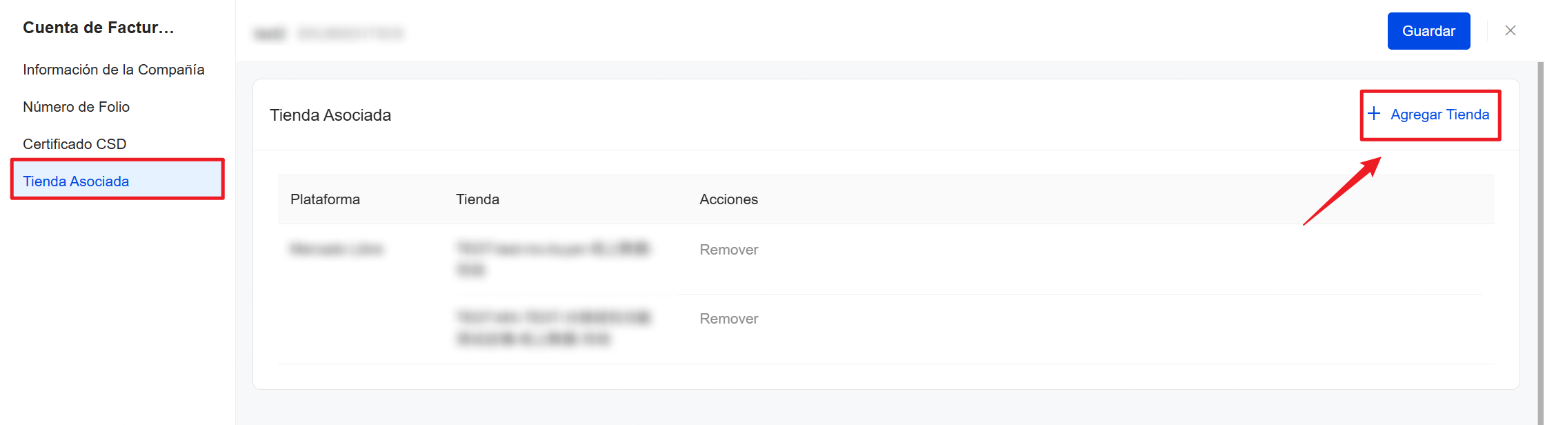 Haz clic en Tienda Asociada para ir a la página de Asociación