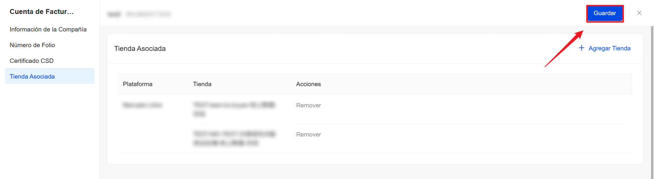 Una vez completada la asociación, haz clic en Guardar