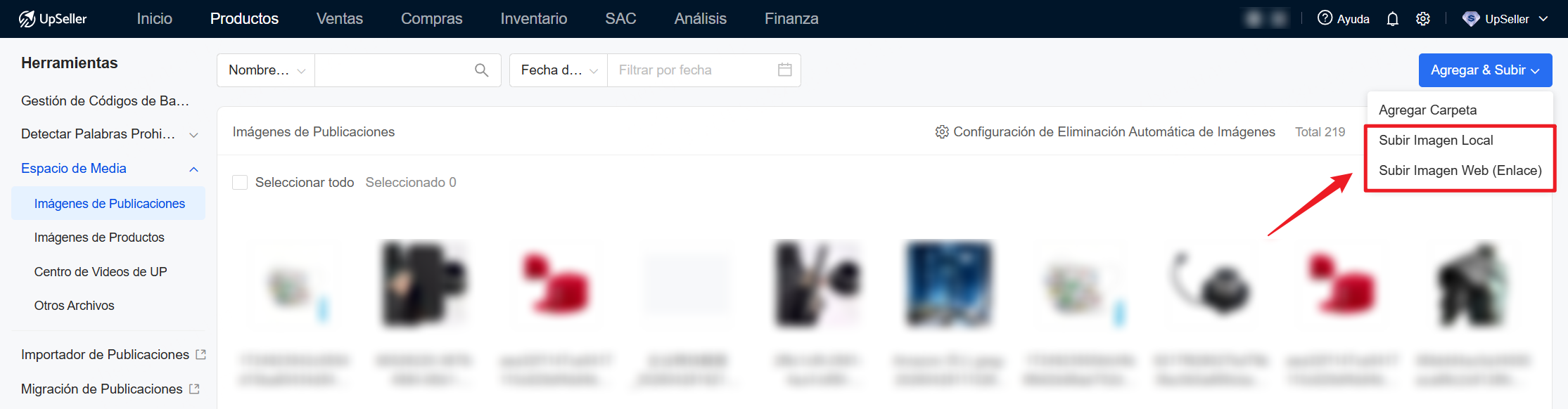 Subir imágenes: Permiten Subir Imagen Local y Subir Imagen Web (Enlace)