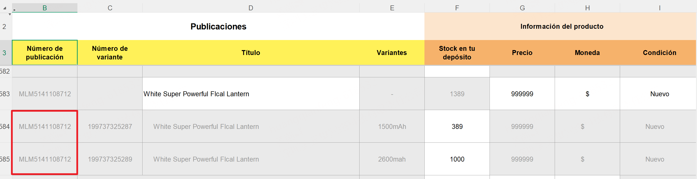 Edición en Excel