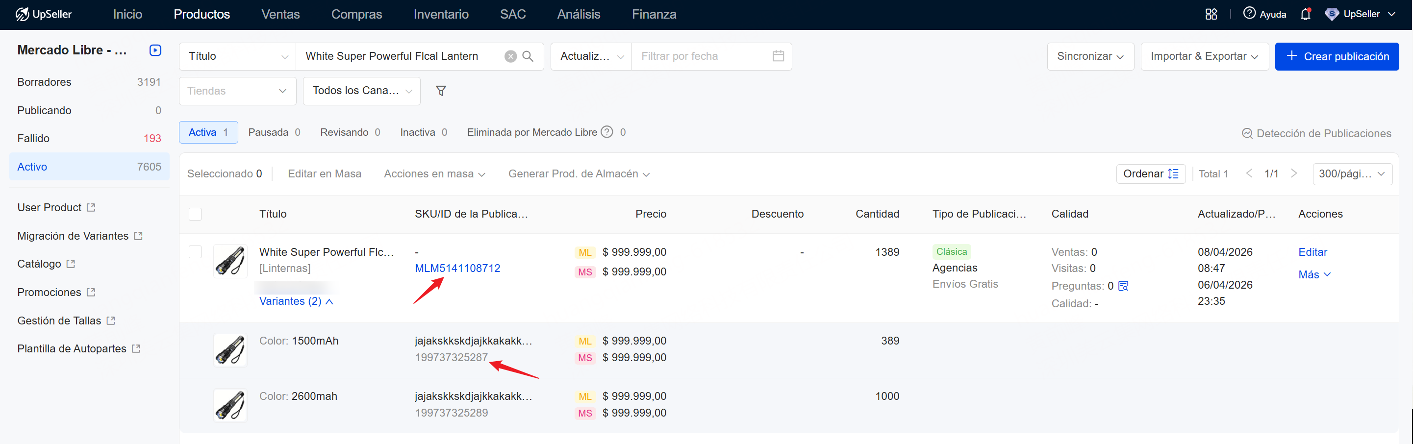 Verlo directamente en UpSeller ERP