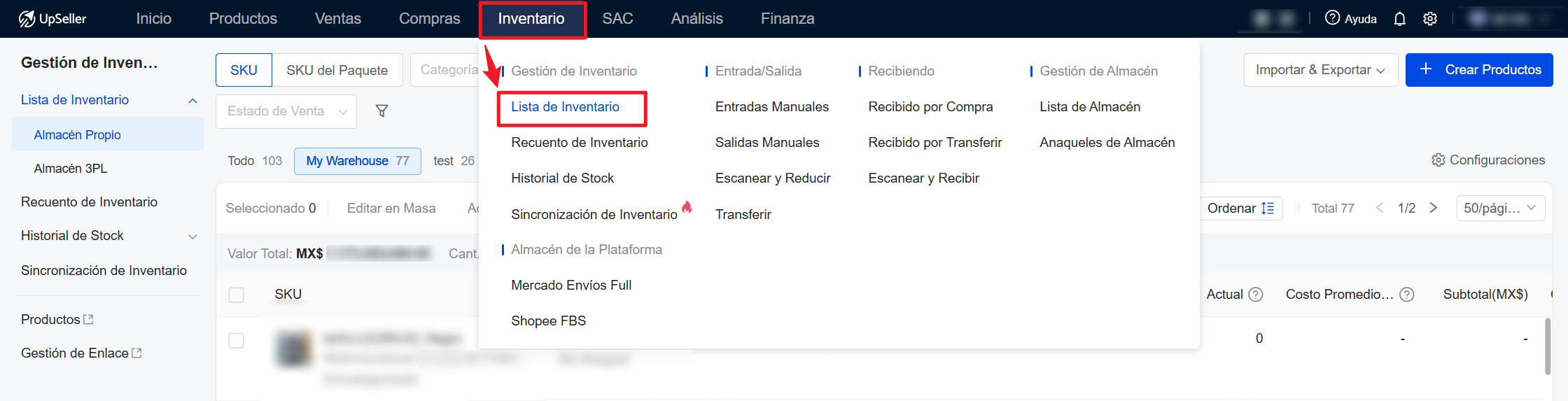 Entrada de Lista de Inventario