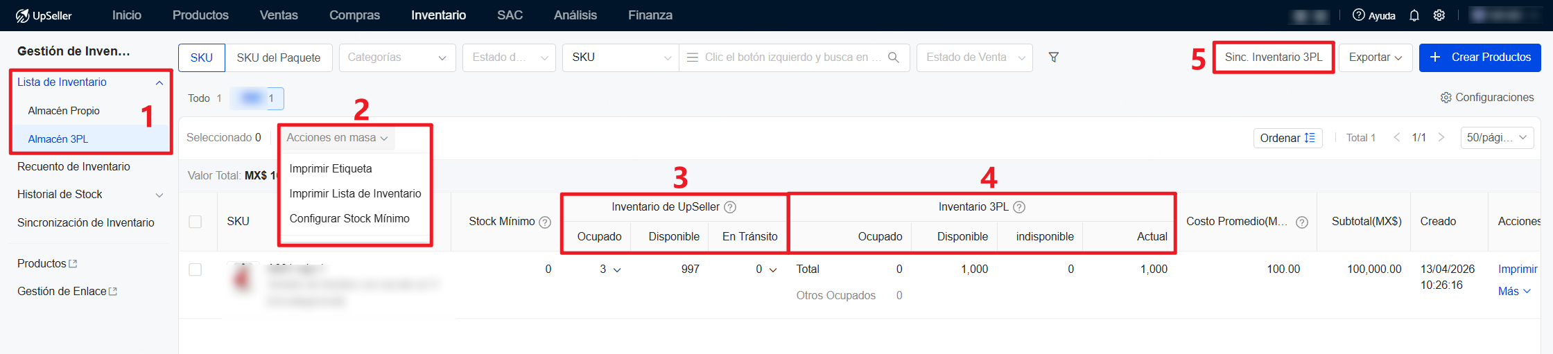 Explicación de los campos de Lista de Inventario de Almacén 3PL