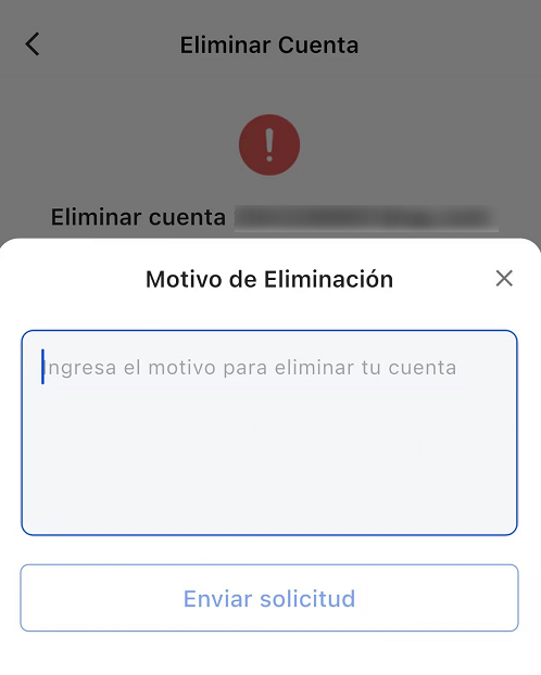 Completa el motivo de la eliminación y haz clic en Enviar solicitud