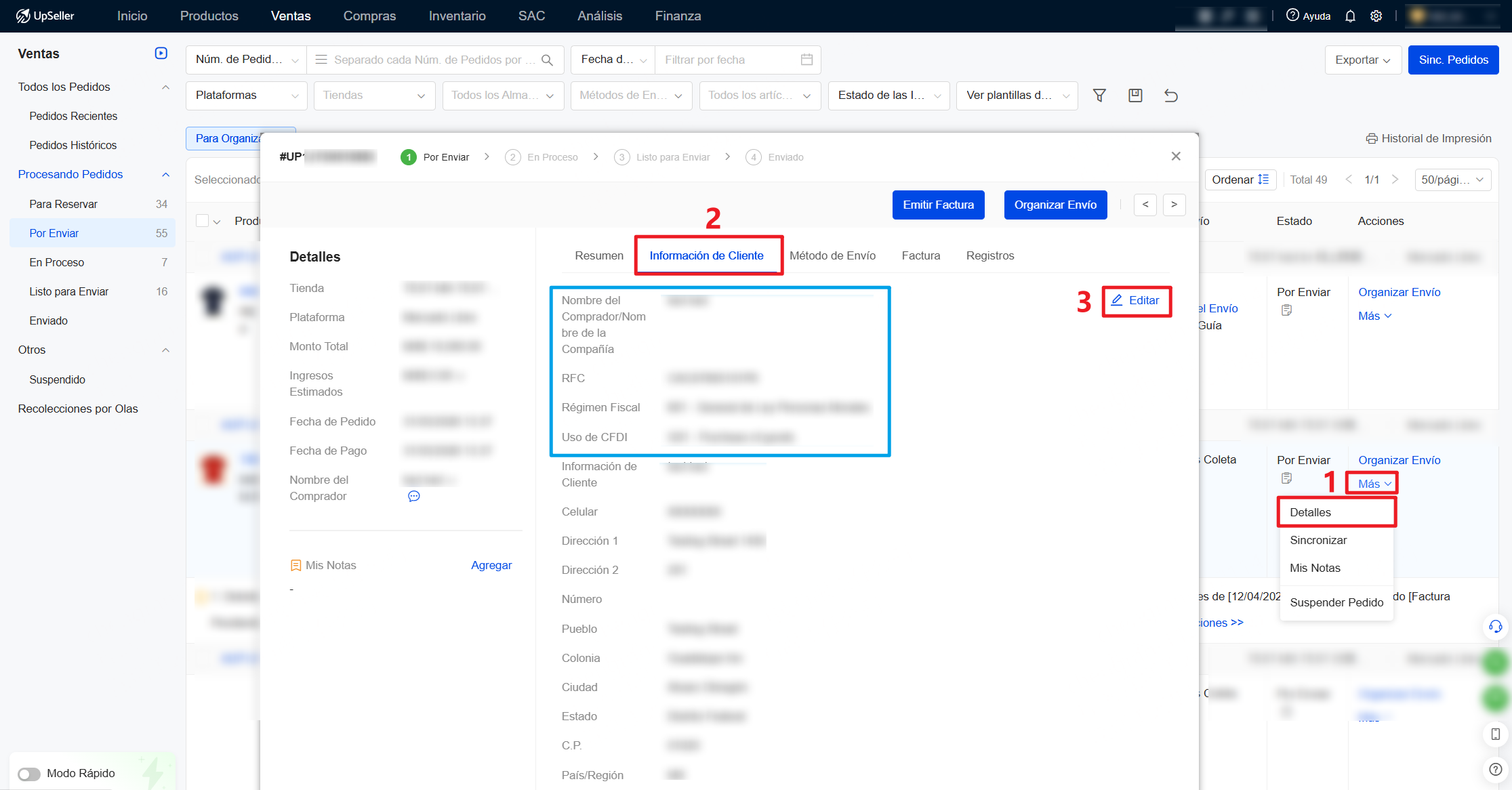 Antes de emitir la factura, también debes completar la información de cliente
