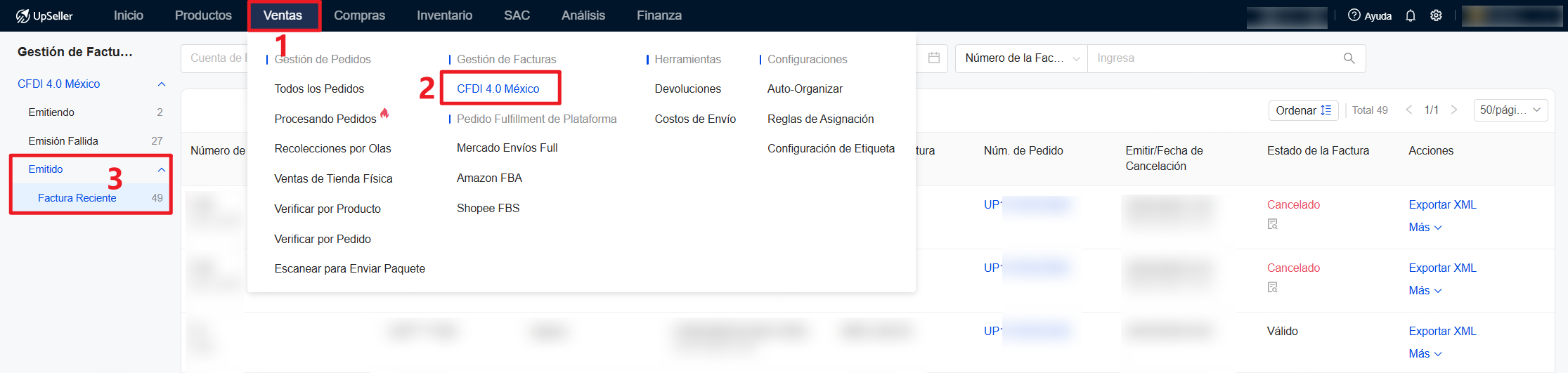 Ver registros de facturación de México desde Gestión de Facturas