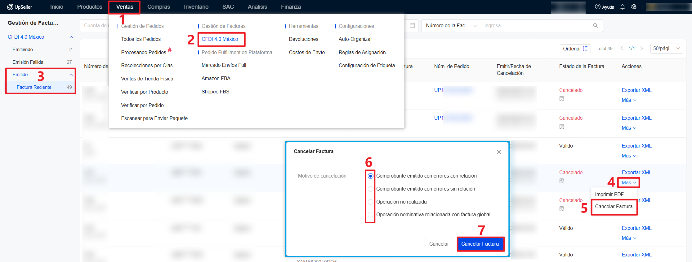 Cómo cancelar factura de México emitida en UpSeller?