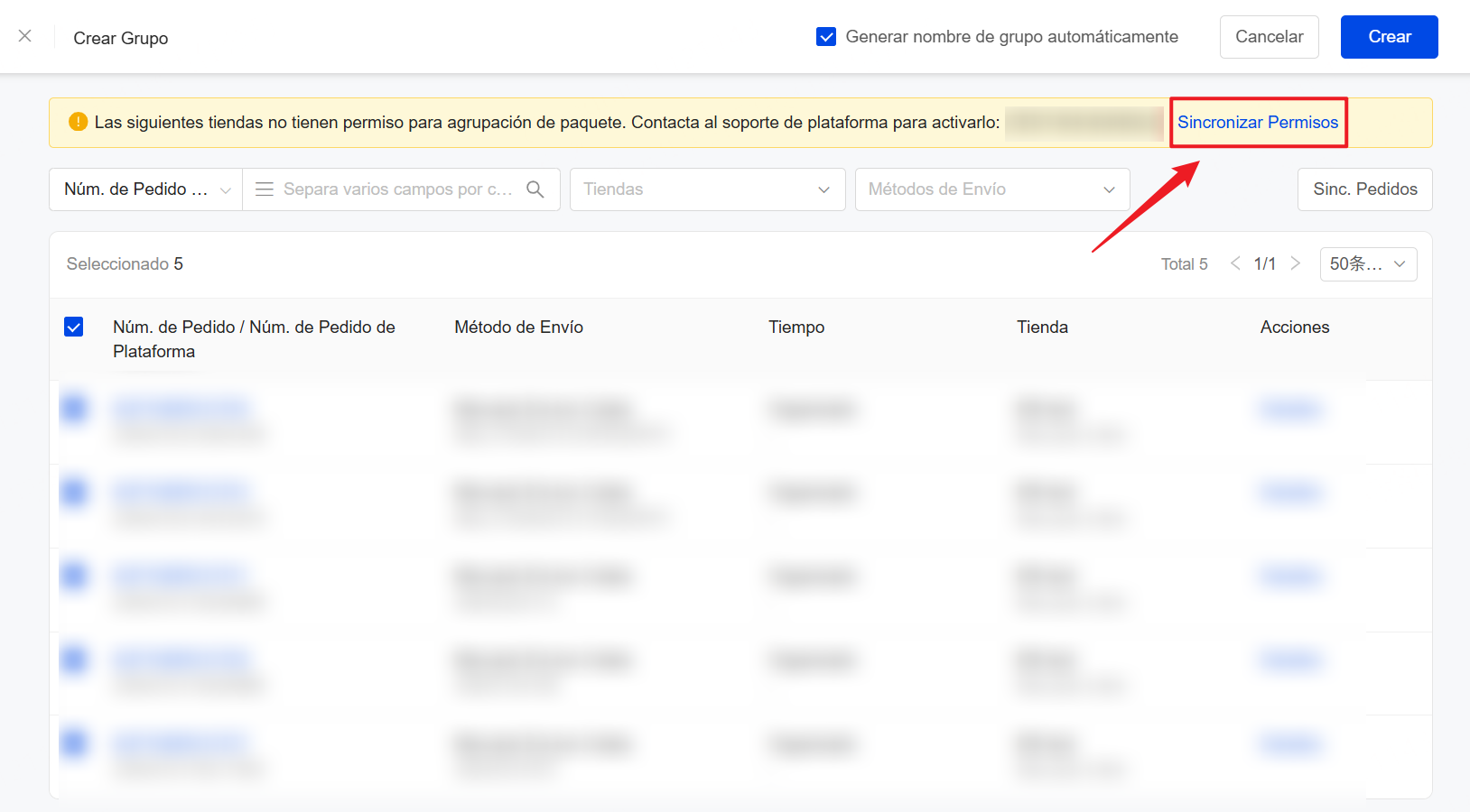 haz clic en Sincronizar Permisos para actualizar el estado