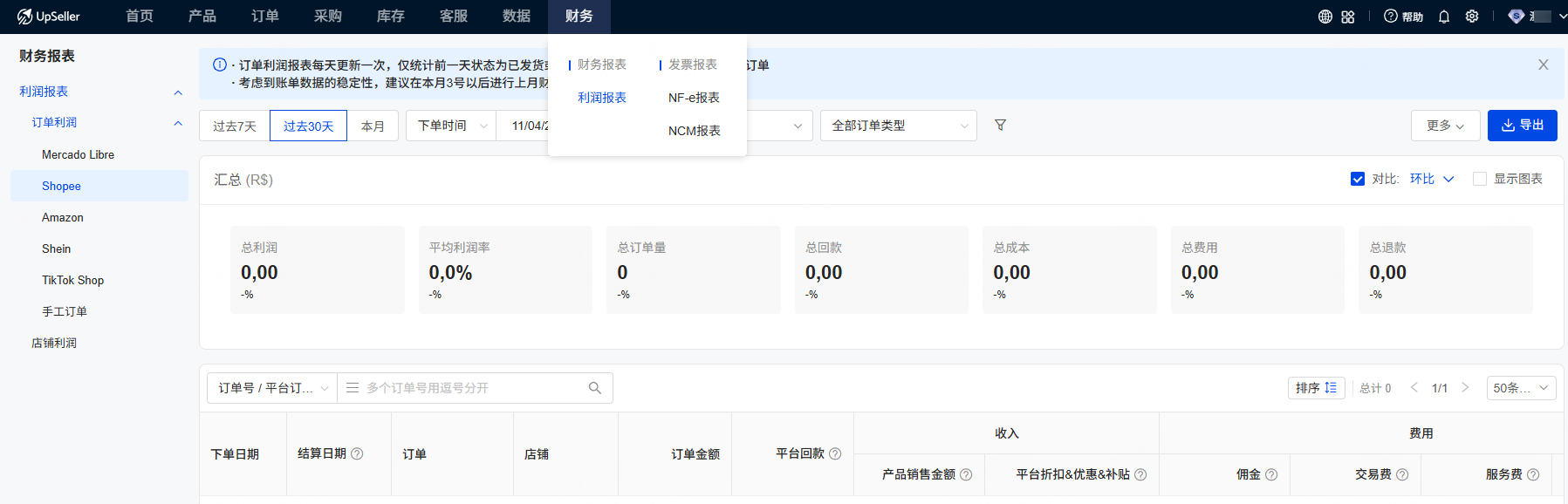 店铺订单利润自动统计，发票报表清单一目了然
