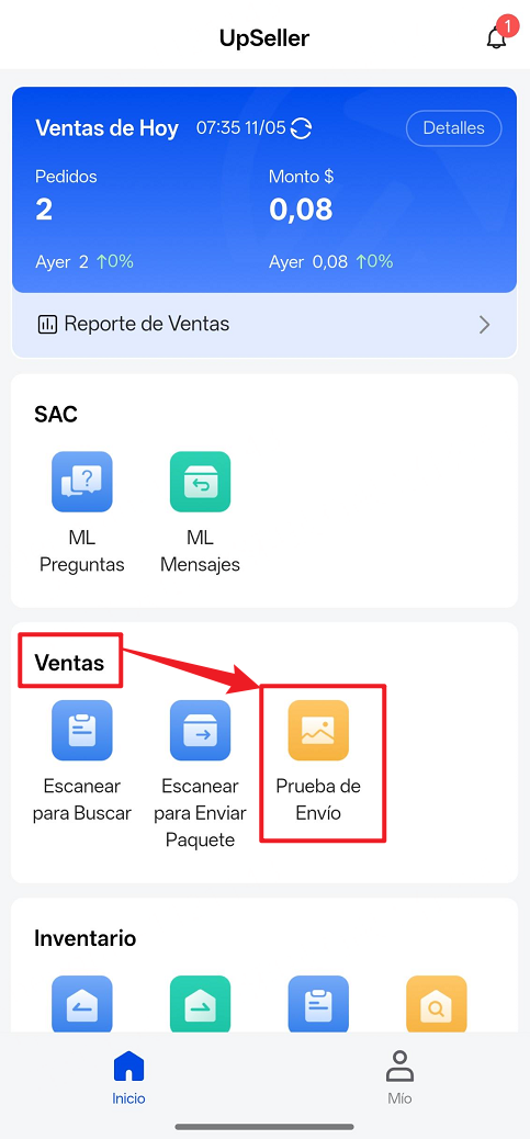 Entrada de Prueba de Envío
