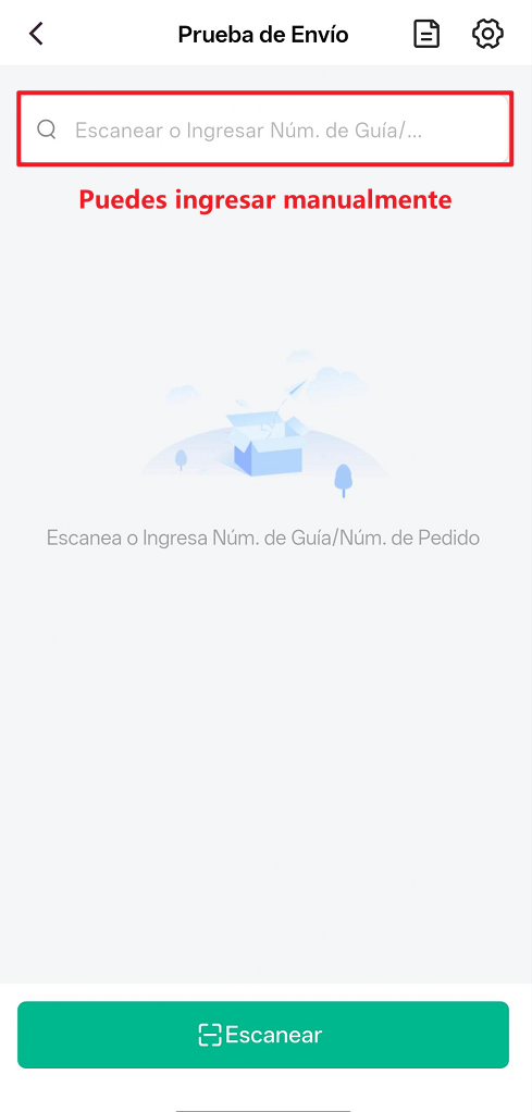 Ingresar el número de guía / número de pedido manualmente