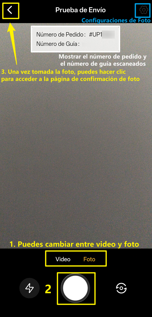 Pantalla para tomar fotos