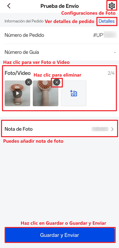 Pantalla de confirmación de foto