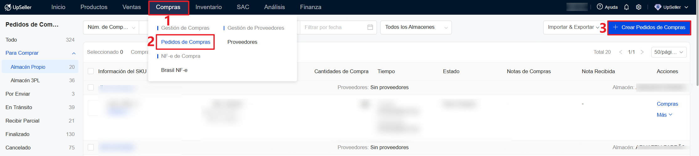 Entrada de agregar información de embalaje a pedidos de compras de almacén 3PL