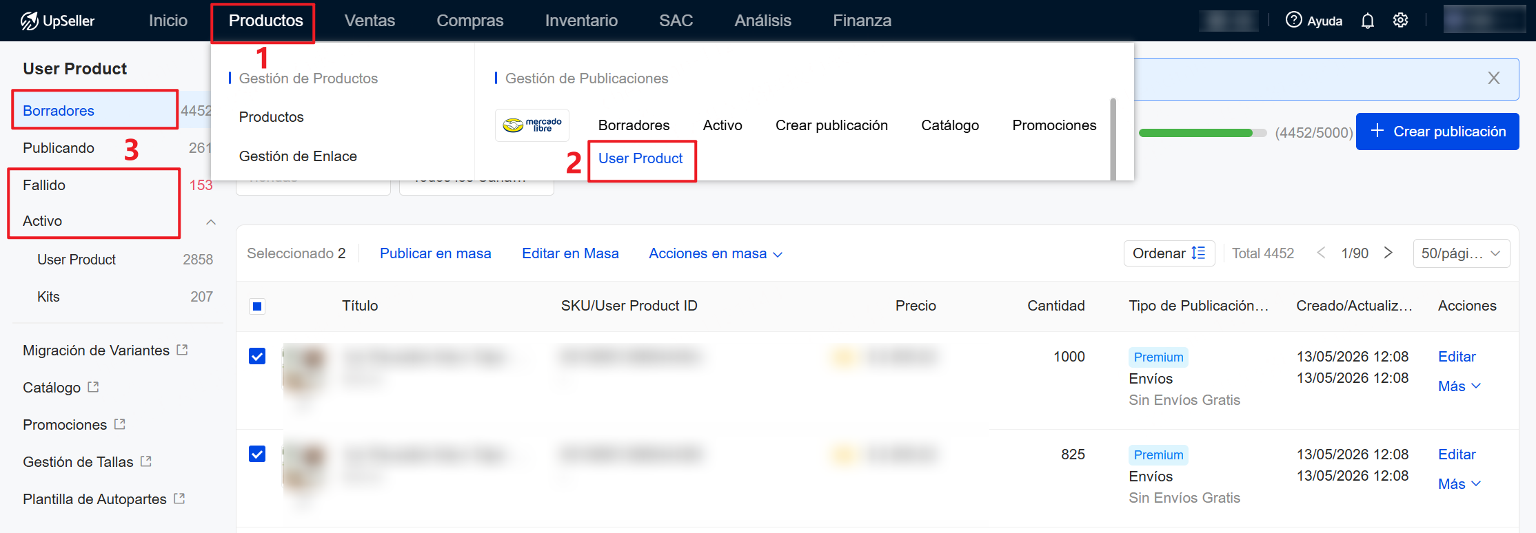 Entrada de Editar en Masa de User Product