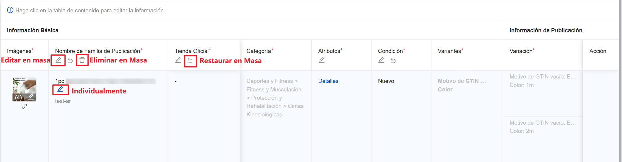Haz clic en la tabla de contenido para editar la información